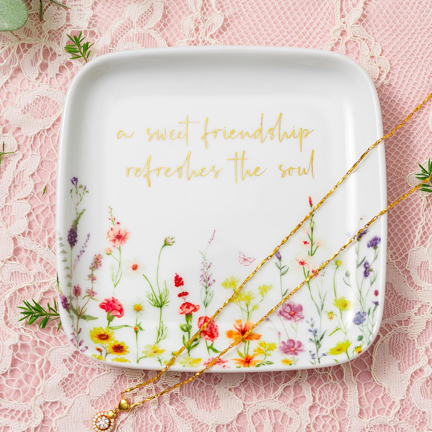 Jewelry Ring Dish for Women Christian Gifts Trinket Tray Inspirational Friendship Gifts for Friend Birthday Jewelry Tray for Her Sisters Besties Verse: Sweet Friendship –Proverbs 27:9