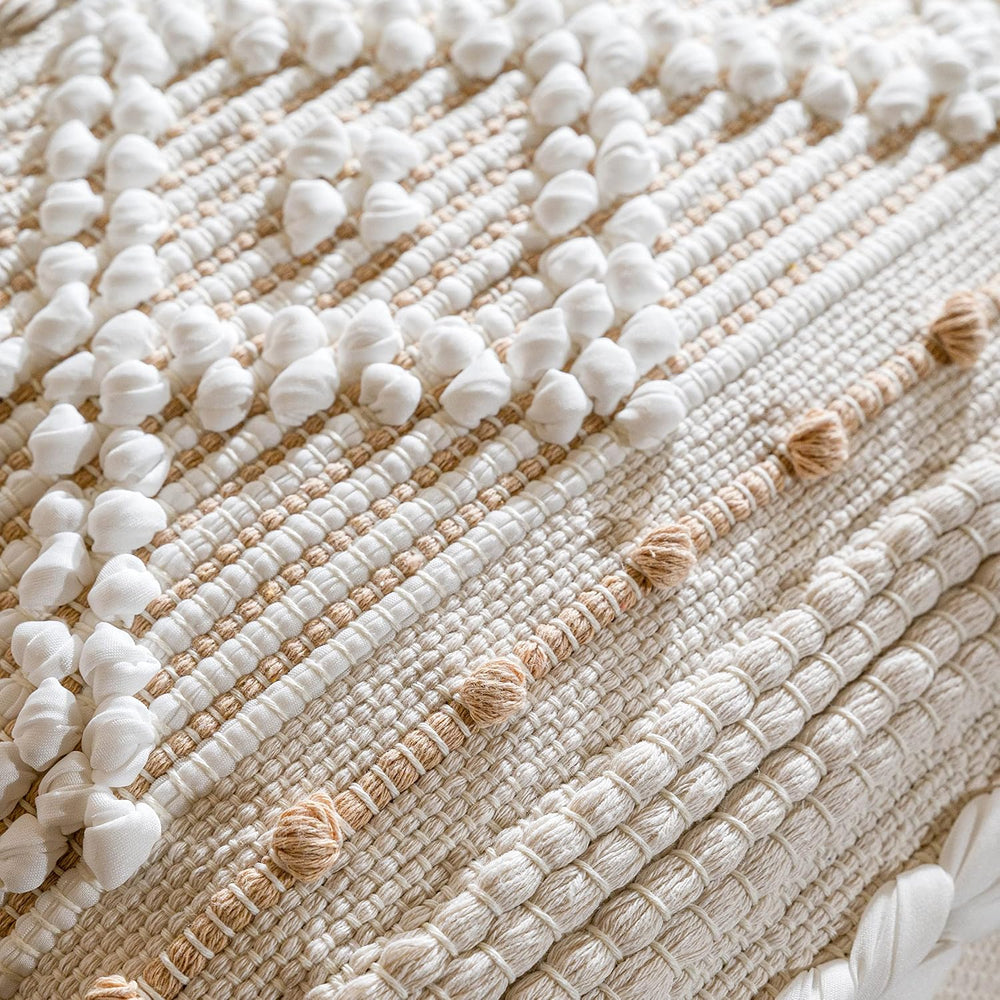 BlissBlush Cream White Boho Throw Pillow Cover 20X20, Boho Woven Textured Pil...
