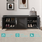 NUNU LAB Shoe Storage Cabinet, Waterproof Shoe Organizer with Adjustable Shelves, UV-Resistant Entryway Shoe Cabinet Bench with 3 Barn Doors for Indoor Outdoor, Foyer, Hallway, Living Room,Black