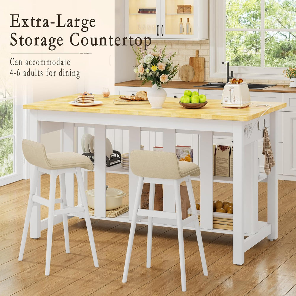 Kitchen Island with Storage for Kitchen Dining Room (White) | Charging outlet...