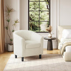 Yaheetech Corduroy Barrel Chair, Upholstered Club Accent Chair, Round Armchair with Soft Cushion for Living Room Bedroom Reading Waiting Room, Beige