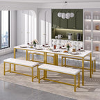 VECELO 3-Piece 63" Extendable Kitchen Table with Benches/Chairs, Modern Breakfast Dinette/Dining Room Set for 4/6/2, Small Space Saving Design, Easy Assembly