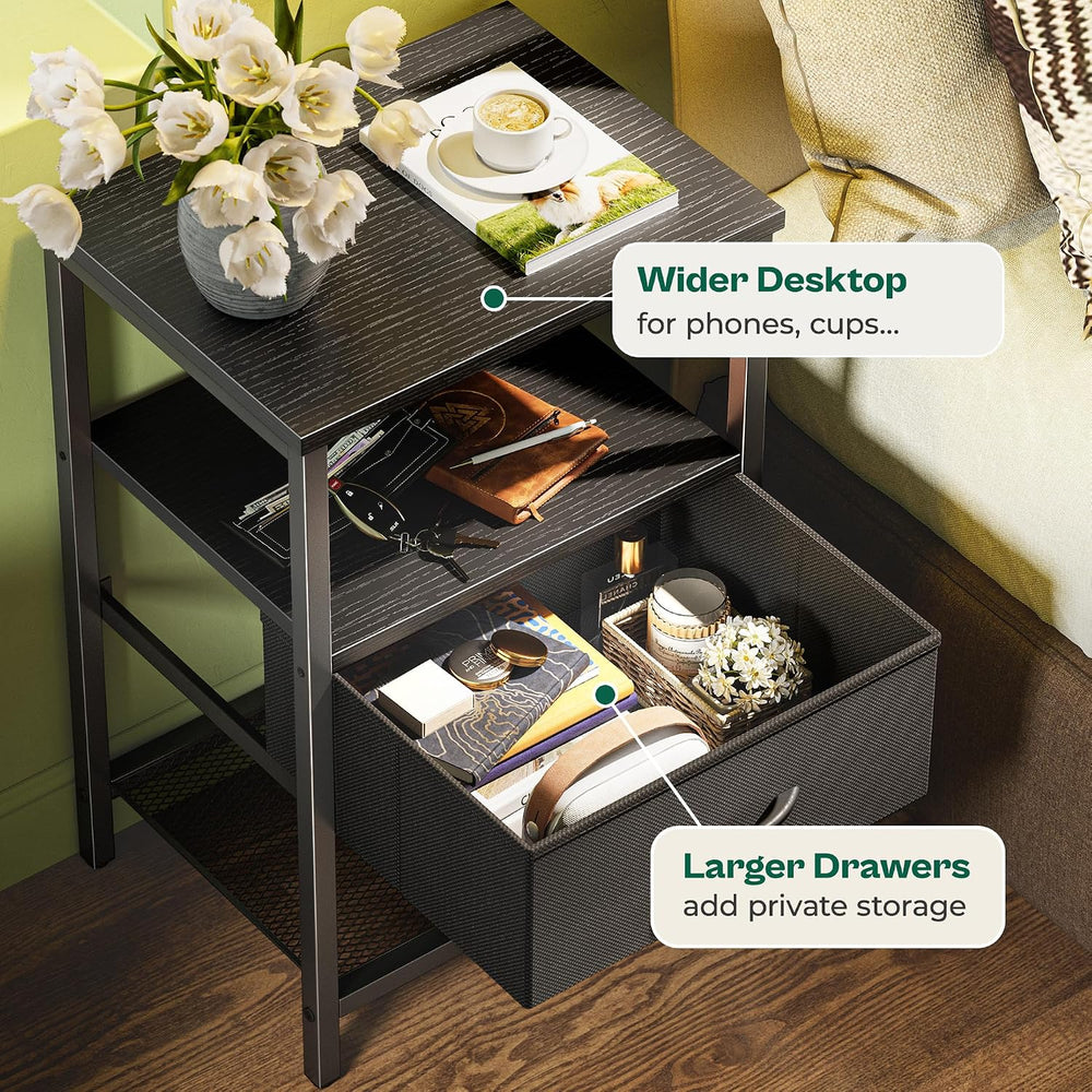 Huuger Nightstand Set of 2, Night Stand with Fabric Drawer, Mesh Shelf