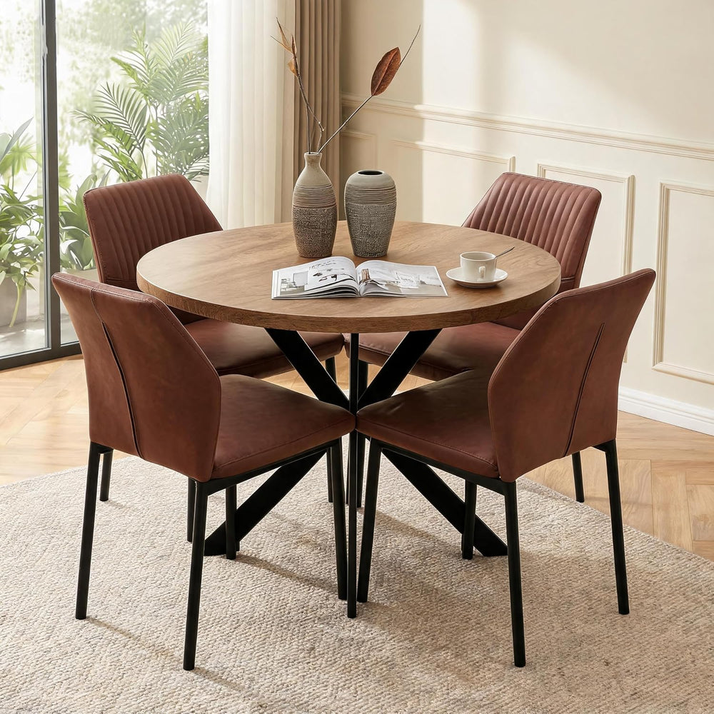 37" Round Dining Table Set for 4, Mid Century Modern Small Coffee Set fo...