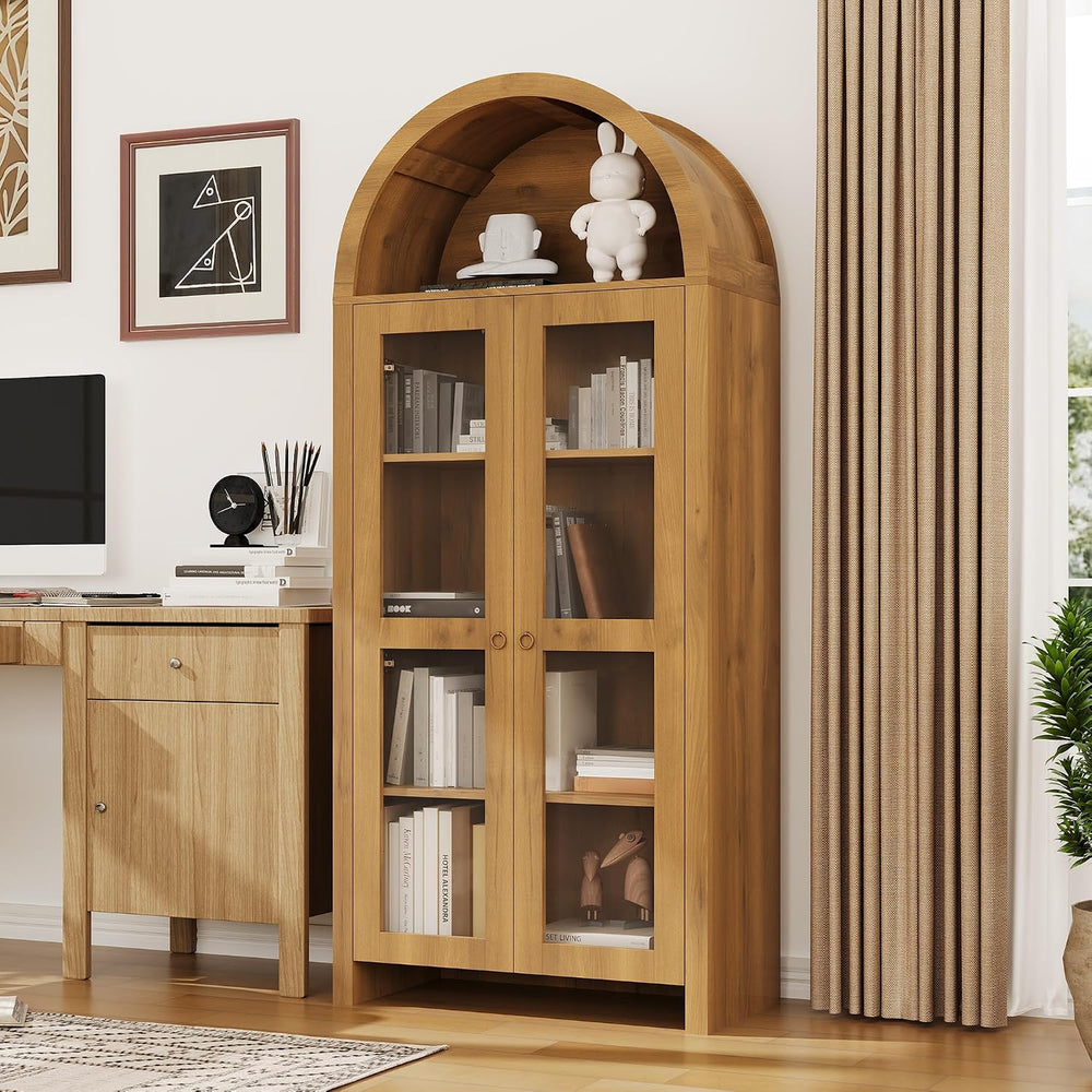 CuisinSmart 70" Tall Arched Storage Cabinet with 2 Acrylic Doors, Wooden...