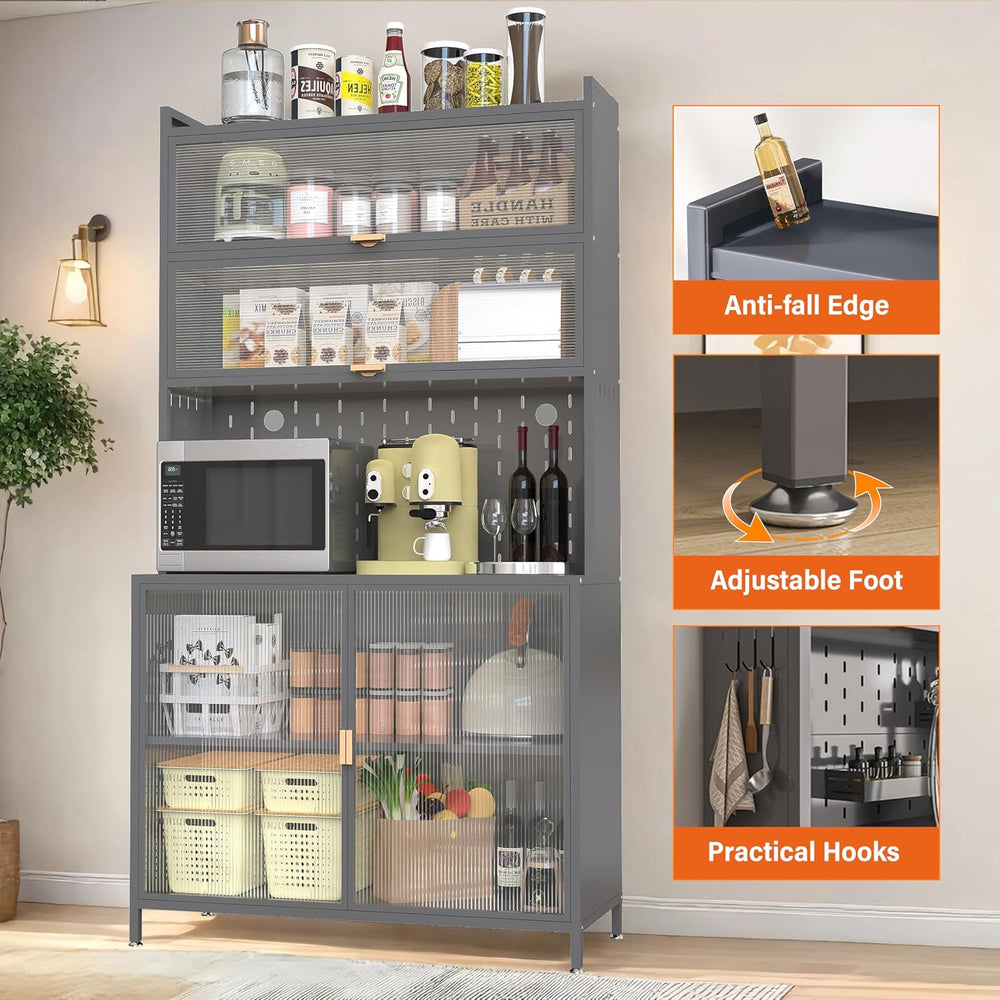 73" Pantry Cabinet Kitchen Hutch Cabinet with Doors & Adjustable She...