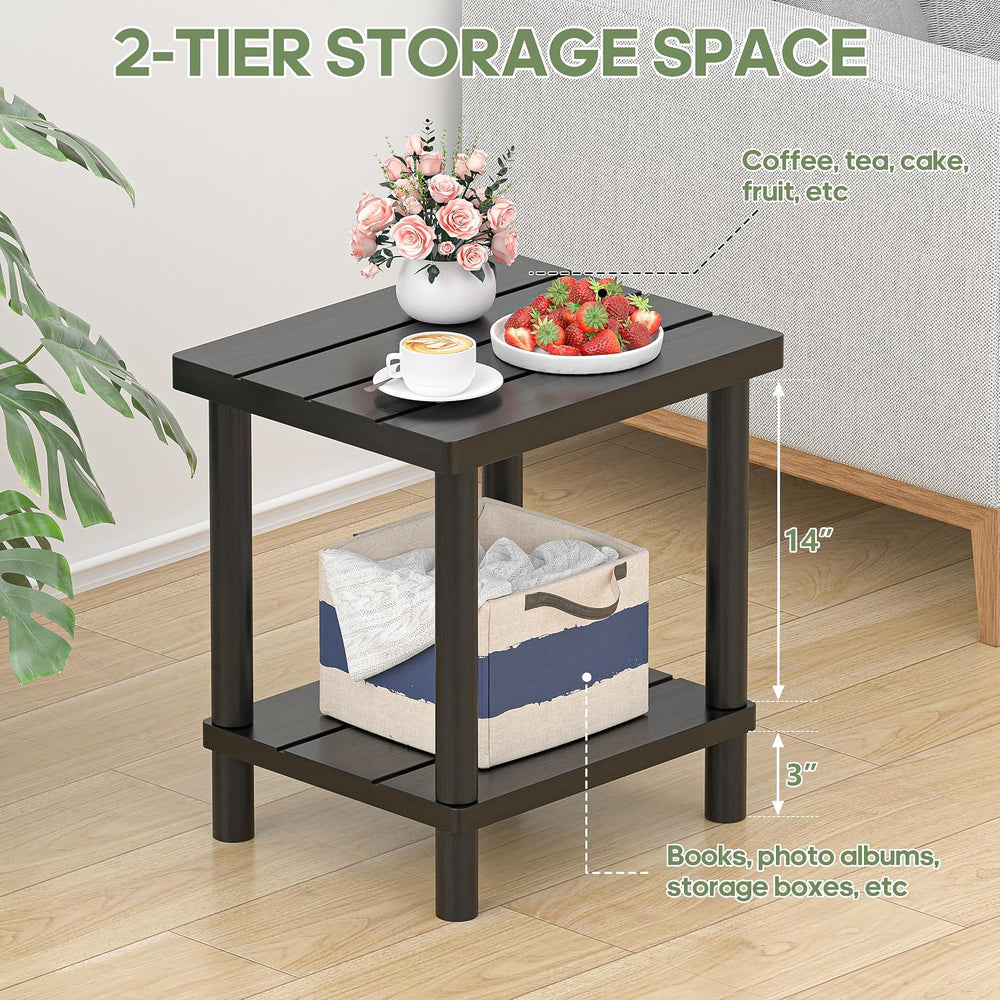 Outdoor Side Table with 2-Tier, Bamboo Small Patio Adirondack Tables | Black,...