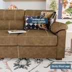 80 Inch Brown Faux Leather Sofa Couch (2 Sets) - Wide Armrests with 2 Pillows, Deep Seats, Contrast Stitching, 3 Seater Leather Couches for Living Room, Bedroom, Apartment