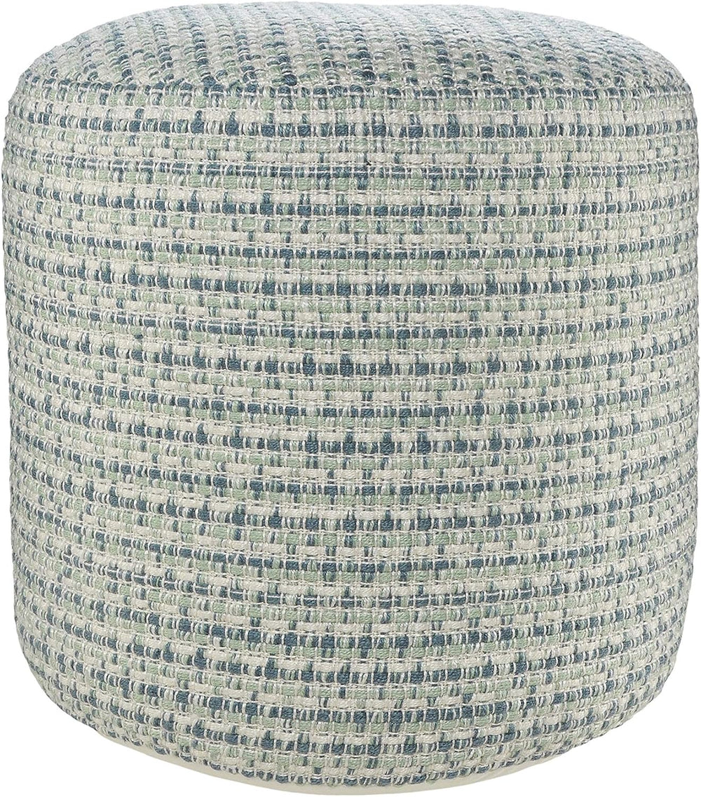 LR Home Interwoven Coastal Delight Indoor Outdoor Pouf, Blue/Green/White, 20&...