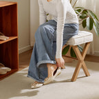 Royal Windsor Vanity Stool,Square Ottoman Stool Foot Rest,Upholstered Vanity Chair Foot Stool with Metal X Legs, Small Vanity Seat for Entryway,Bedroom and Living Room,Linen Beige