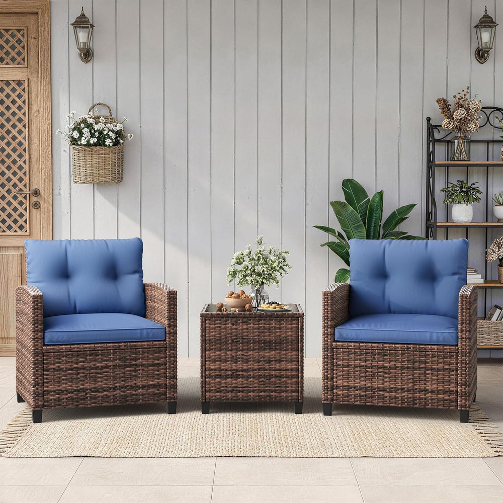 Garvee Outdoor Wicker Chairs,3 Pieces Patio Furniture Set,All Weather High Ba...