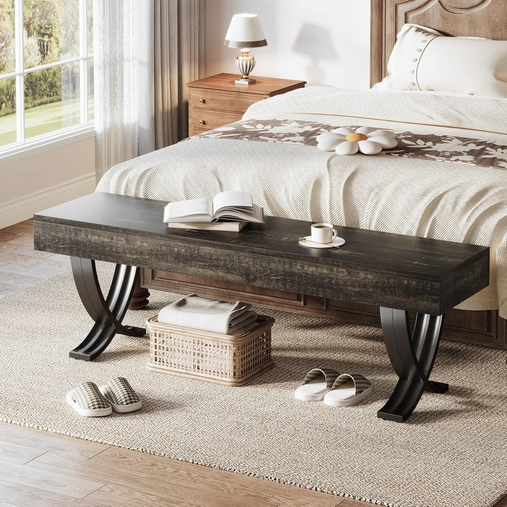 Tribesigns Entryway Shoe Bench, 55-Inch Wooden Shoe Bench with Metal X-Shaped...