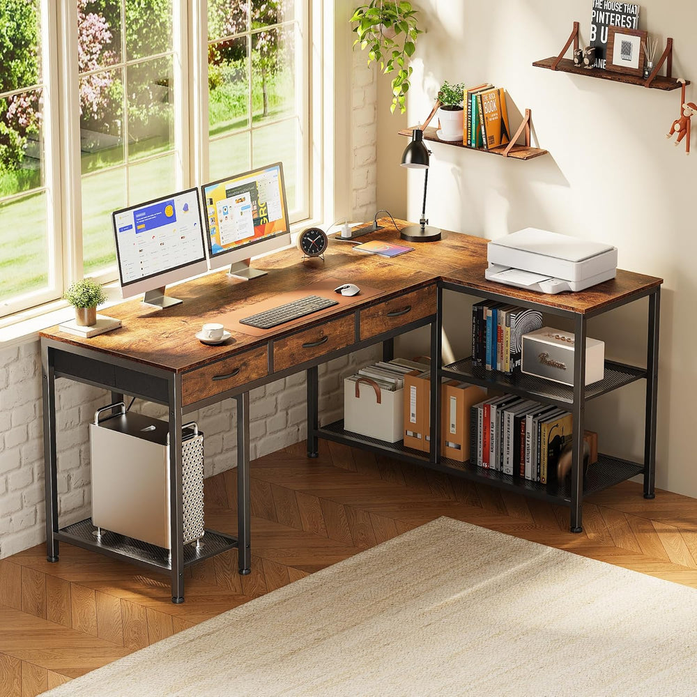 PRAISUN 55 Inch L Shaped Office Desk with Power Outlets and Type-C Port, Larg...