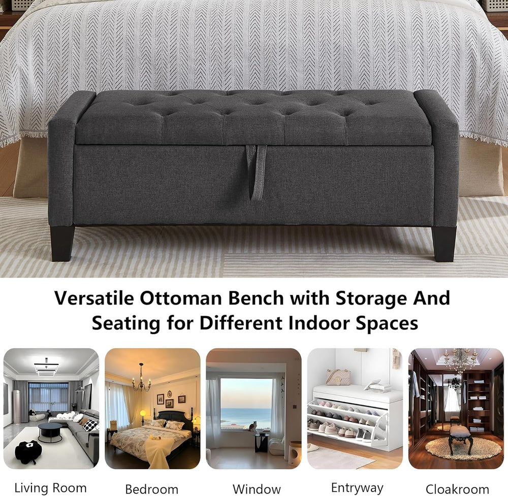 Aoowow Linen Bedroom Ottoman Bench with Storage,Tufted Bed End Storage Benche...