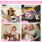 Snack Bag for Travel & Makeup - Clear Chenille Letter Zipper Pouch, Waterproof Cosmetic Tote Bag for Women & Girls (Pink)