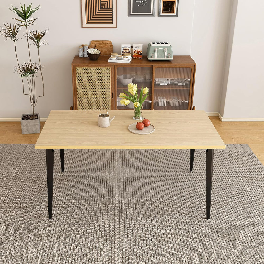 Dining Table, Wooden Tabletop & Rust-Resistant Iron Legs, Rectangular Kit...