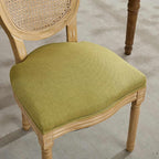 French Country Dining Chairs Set of 2,Farmhouse Upholstered Dining Room Chairs with Round Back and Solid Leg,Rattan Kitchen Chairs for Kitchen/Bedroom/Dining Room,Green