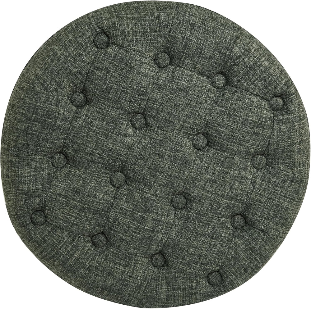 HomePop 19" Button Tufted Round Storage Ottoman - Green Clover Fabric