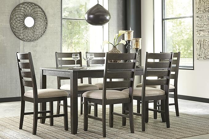 Signature Design by Ashley Rokane 7-Piece Dining Room Table Set with 6 Upholstered Chairs - Brown Wood 20" Rectangular Table & Chair Set for Kitchen Dining Room