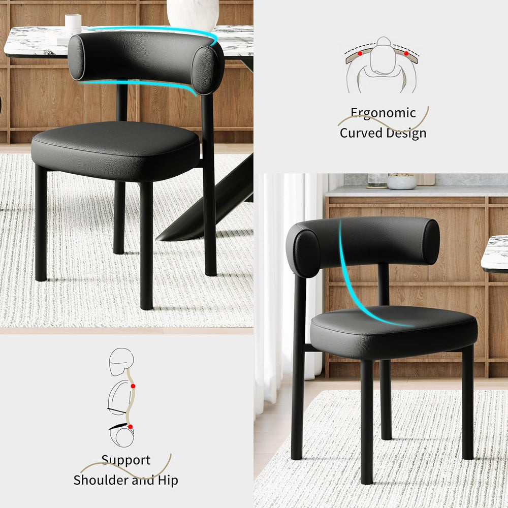 Dining Chairs Set of 2, Barrel Dining Chairs Faux Leather, Black | Sculptural...