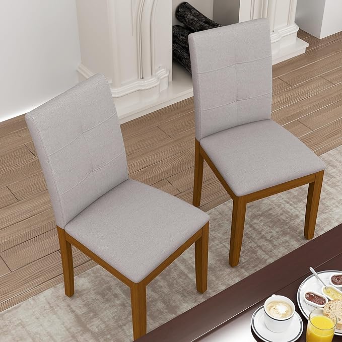 DAGONHIL Dining Chairs Set of 2, Modern Upholstered Fabric Dining Room Chairs, Armless Kitchen Chairs with Wood Legs and Padded Seat for Living Room, Bedroom, Kitchen (Grey)