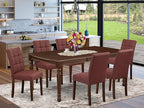 East West Furniture DOAS7-MAH-26 7 Piece Dining Table Set Contain A Dining Room Table and 6 Burgundy Polyester Fabric Upholstered Chairs, Mahogany