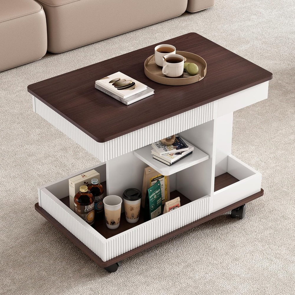Adjustable Lift Top End Table with Wheels, Modern Multifunctional Sofa Side T...