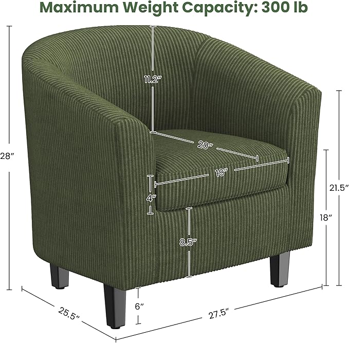 Yaheetech Corduroy Barrel Chairs Set of 2, Upholstered Club Chairs Accent Chairs, Round Armchairs Waiting Room Chairs with Soft Cushion for Living Room Bedroom Reading Room, Dark Green