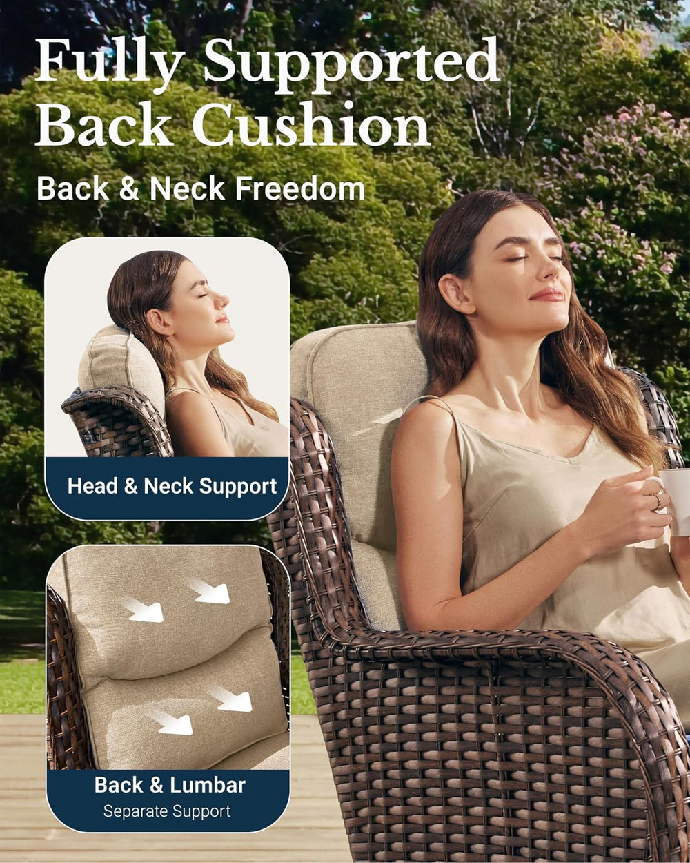 HILLGA Luxury High Back Patio Furniture Set with 6-Inch Thick Cushion