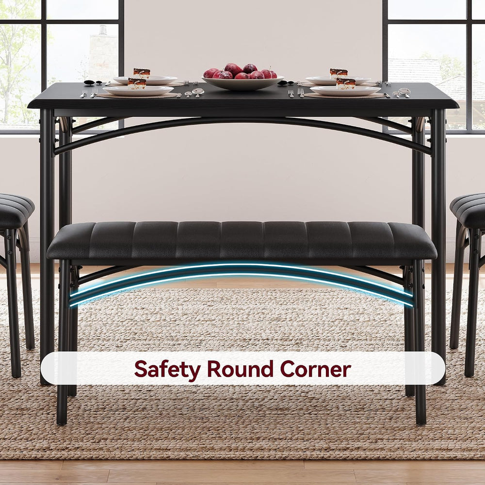 Dining Table Set for 4, Small Dining Table Set with Upholstered Bench and 2 C...