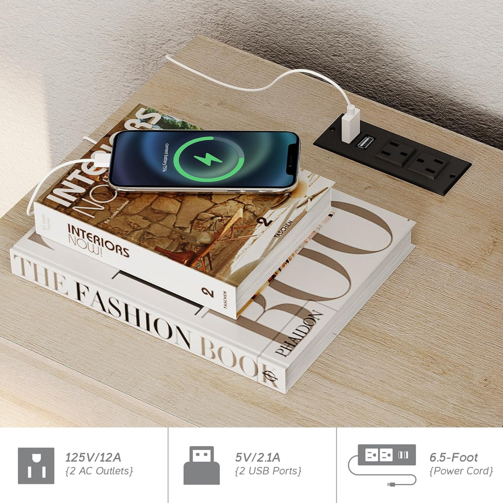 WAMPAT Nightstands with Charging Station&2 Sliding Storage Drawers, Moder...
