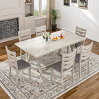 7-Piece Solid Wood Dining Table Set with 6 Upholstered Chairs - Modern Design for Kitchen & Small Spaces, for Dining Room, Kitchen, Washed Gray
