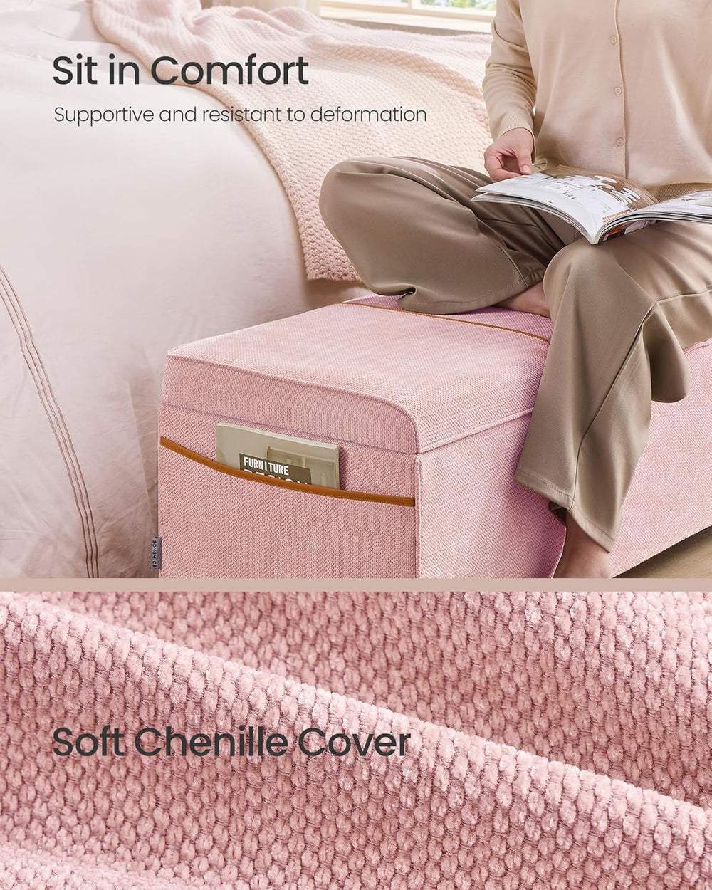 SONGMICS Storage Ottoman, 15.8 x 43.3 x 15.8 Inches, 27 Gal. (103 L) | Bench ...