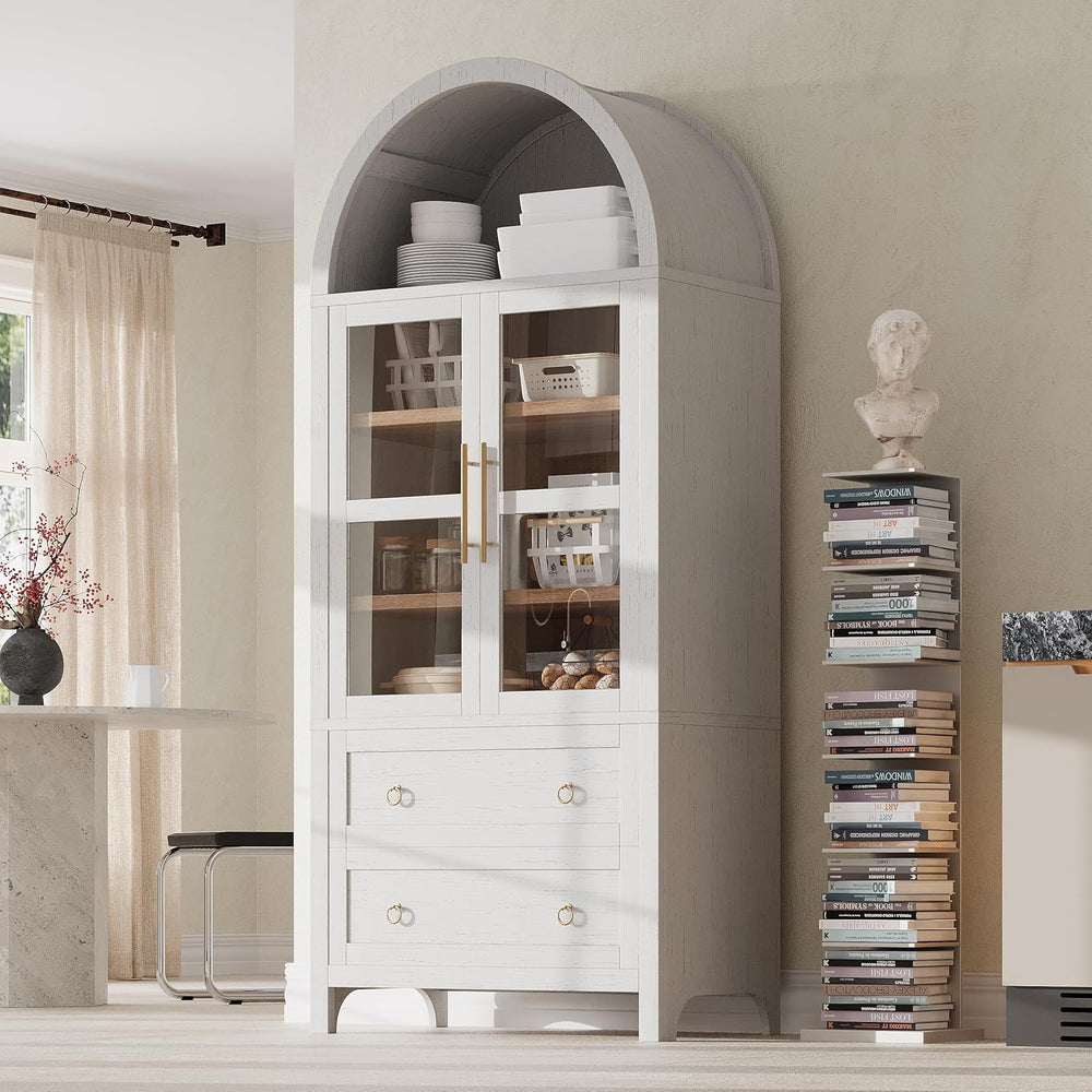 71" Tall Arched Kitchen Pantry Cabinet,Wood Storage Cabinets Food Pantry...