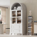 71" Tall Arched Kitchen Pantry Cabinet with 2 Large Drawers, Modern Farmhouse Kitchen Storage Cabinets with Adjustable Shelves, Glass Door, Wood Versatile Cupboard for Kitchens, Dining Room, White