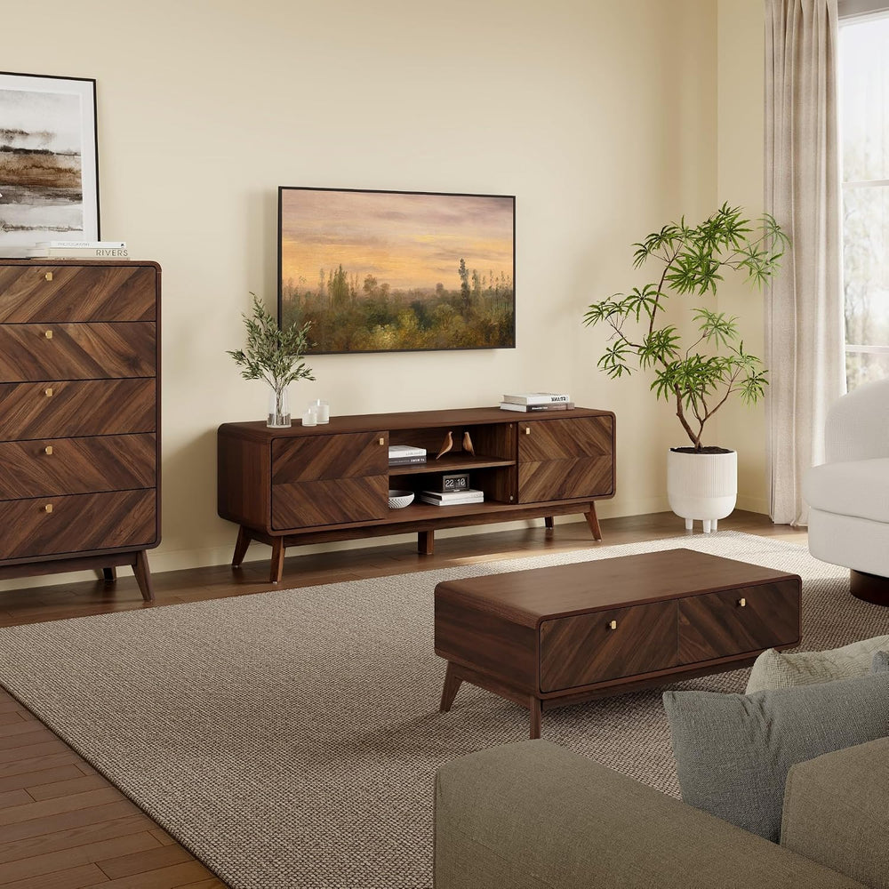 LuxenHome 63" Mid Century Modern TV Stand for Living Room for TVs up to ...