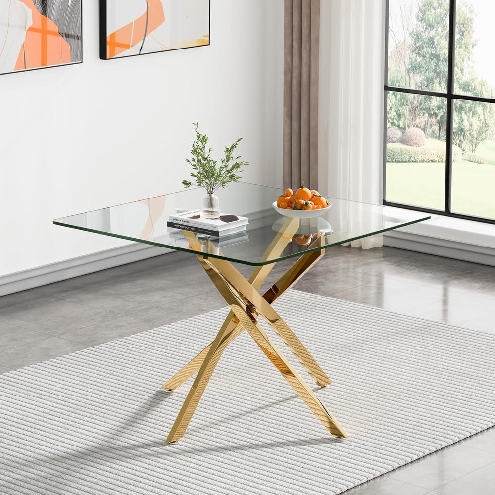 HomVent 3 Piece Square Glass Dining Table Set, Square Glass Kitchen Table Set...
