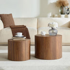 Nesting Coffee Table Set of 2, Modern Round Coffee Table Drum Side Table, Wooden Circle Accent Tables End Tables for Small Spaces Living Room Bedroom Office (Walnut)