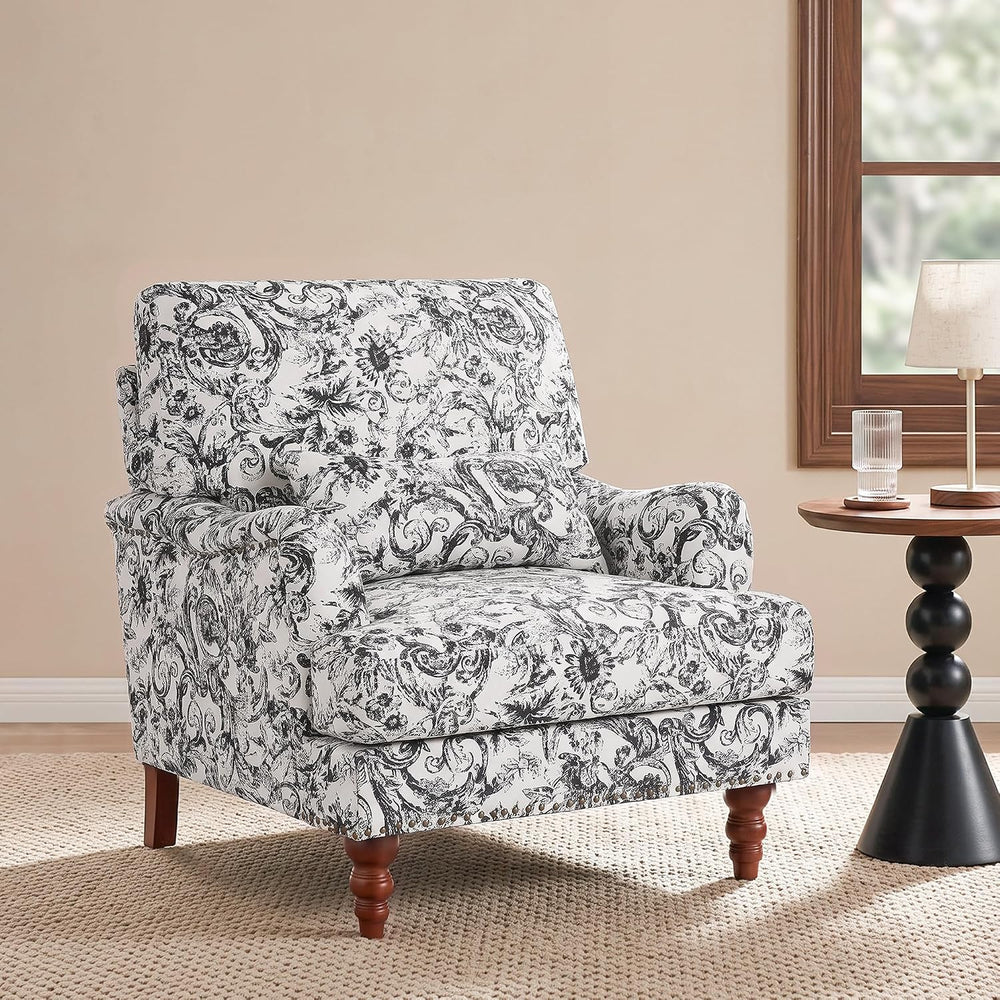 Floral Accent Chairs Set of 2, Chenille Armchair, Rococo Black