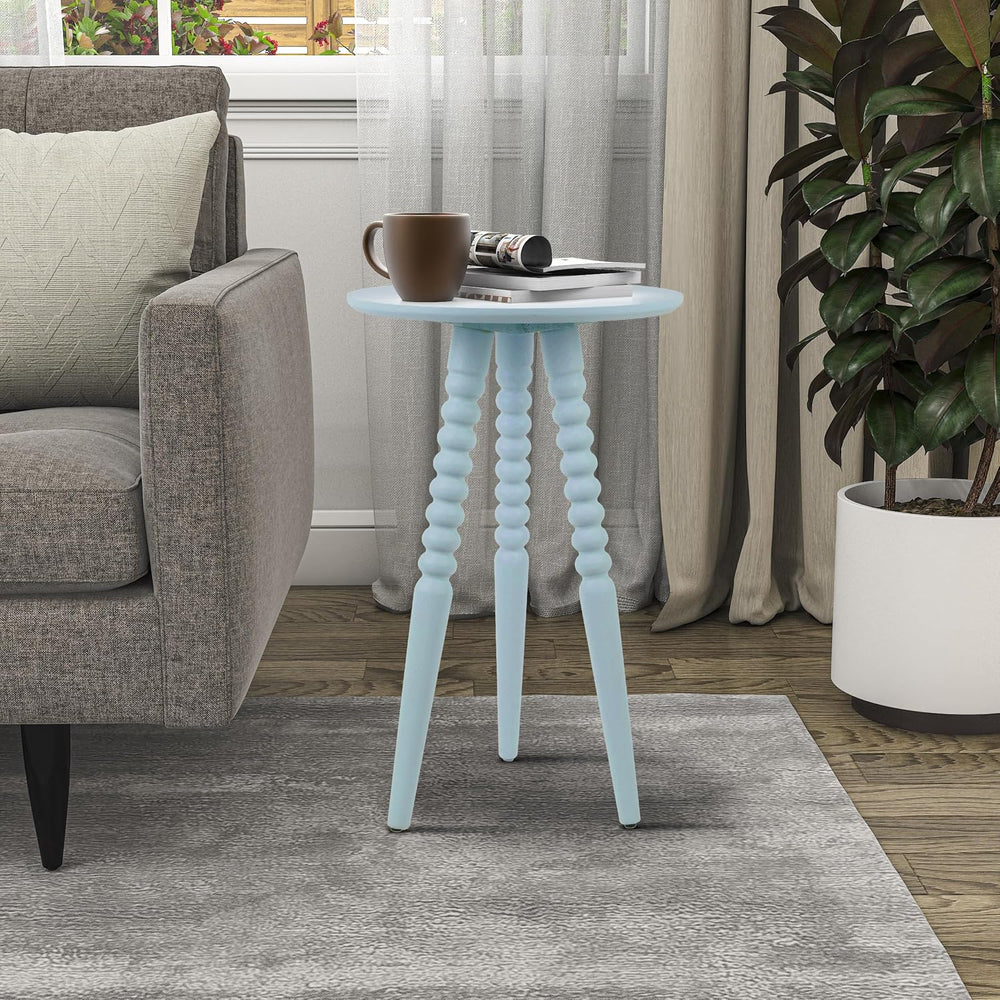 Silverwood Allison Compact Round Accent Table with Turned Legs, Ice Blue, 14&...