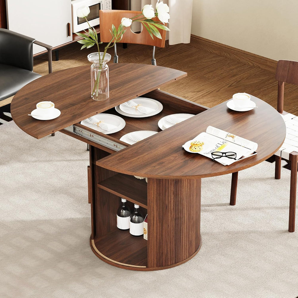 weselon 43"-59" Extendable Round to Oval Dining Table with Hidden S...