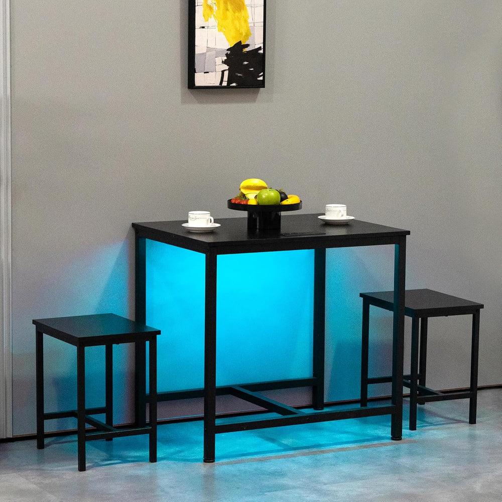 Finnhomy 3-Piece Dining Table Set, Small Kitchen Table with 2 Chairs, LED Lig...