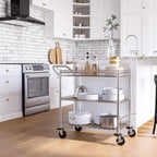 Seville Classics UltraDurable NSF Commercial Heavy Duty Metal Rolling Utility Cart, w/ Steel Shelves, Handle Bar for Restaurant, Garage, Warehouse, Kitchen, Office, Top Basket 35.5"W x 20.25"D, Chrome