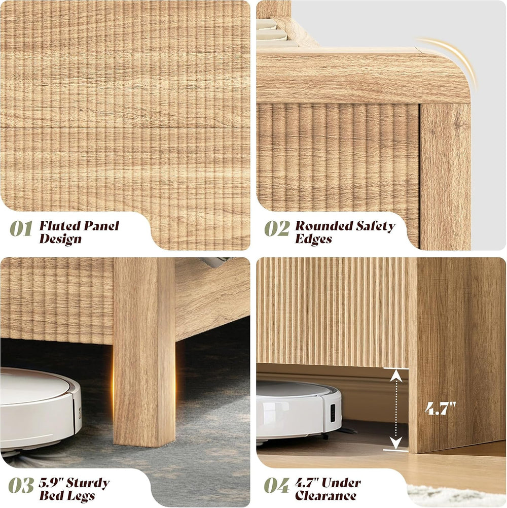AMERLIFE 3-Piece Modern Fluted King Bedroom Furniture Set, Natural Oak