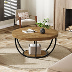 Tribesigns Round Coffee Table, 31.7" Wooden 2-Tier Circle Coffee Table with Storage Shelves, Modern Accent Cocktail Table Center Table for Living Room, Natural Wood Brown