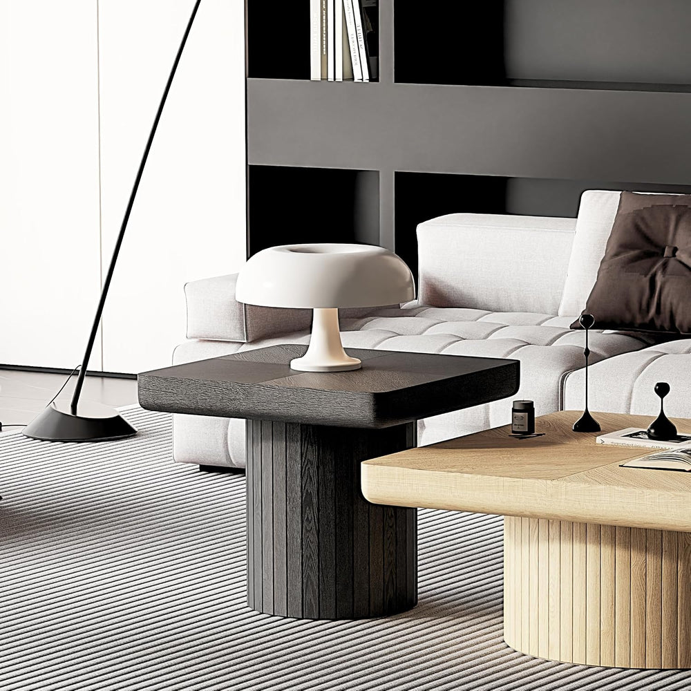 GOWE 23.6'' Modern Solid Wood Veneer End Table, Minimalist Square Sid...