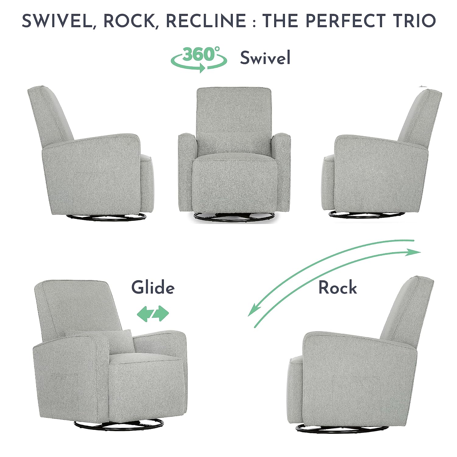 Evolur Holland Upholstered Plush Seating Glider Swivel, Glider Chair for Nursery in Harbor, Modern Nursery Glider, Tool-Free Assembly, Easy to Clean, Environmentally Conscious Glider