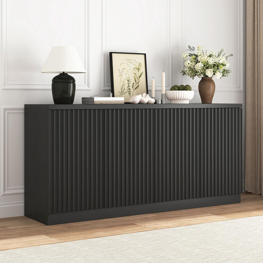 63" Fluted Buffet Cabinet Sideboard with Storage,Large Credenza with 4 D...