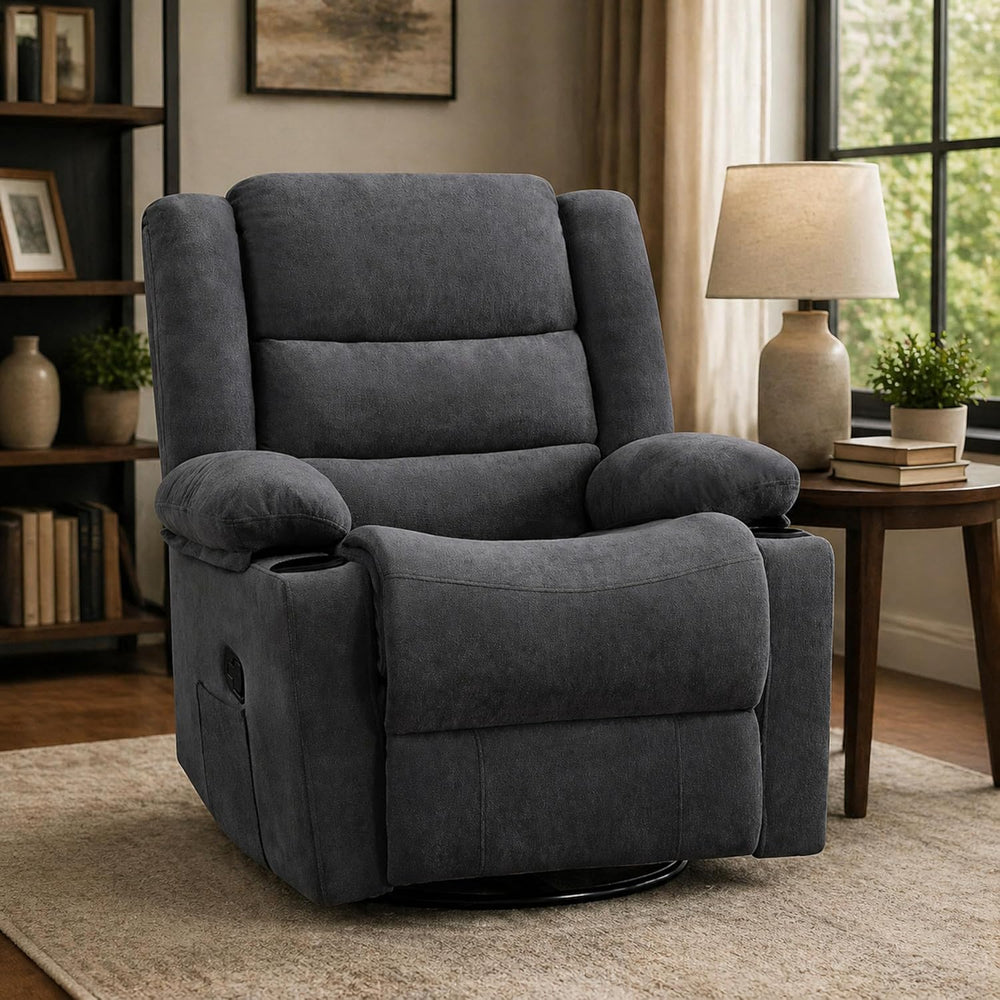 360°Swivel Rocking Chairs for Adult,Recliner Chair with Side Pockets and Cup ...