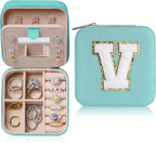 Parima Women's Jewelry Organizer | Necklace, Earring, Ring Holder | Aqua Blue Travel Gift - Letter V